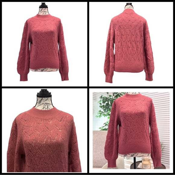 Heartloom Women's Pointelle Balloon Sleeve Pullover Sweater. Blush/Pink. Small - Picture 10 of 11